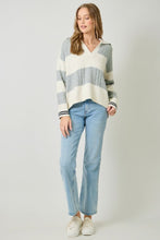 V-Neck Sweater in Ivory and Grey