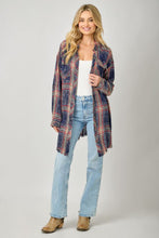 Rolled Up Sleeve Washed Plaid Shirt Dress in Washed Navy