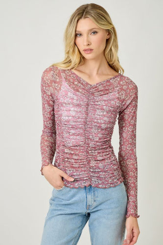 Lettuce Hem Mesh Print Top