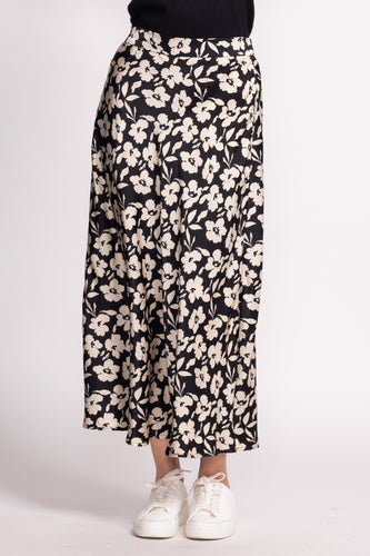 Black Satin Floral Maxi Skirt