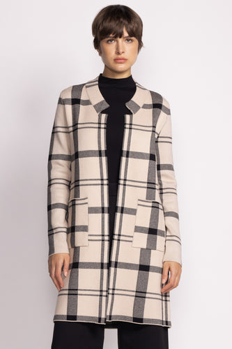 Black and Beige Large Plaid Sweater Jacket