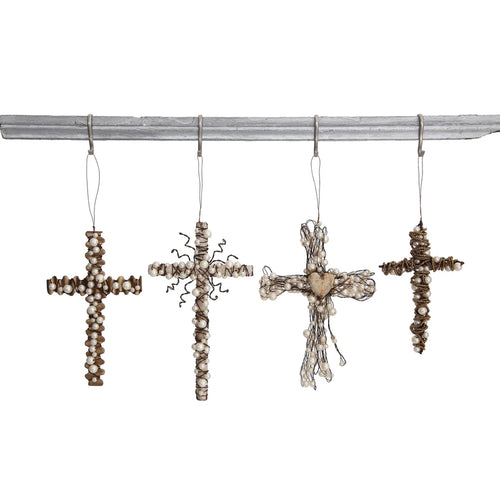 Metal Wire Cross with Beads Ornament