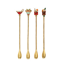 9” Long Zinc Alloy Cocktail Spoon with Enameled Beverage Icon Handle