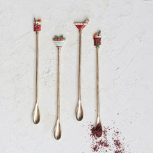 9” Long Zinc Alloy Cocktail Spoon with Enameled Beverage Icon Handle