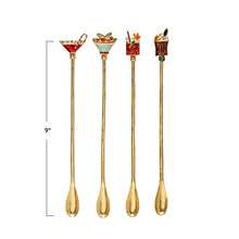 9” Long Zinc Alloy Cocktail Spoon with Enameled Beverage Icon Handle