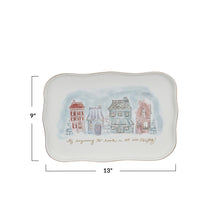 Stoneware Platter with Village Christmas Scene and Gold Electroplating