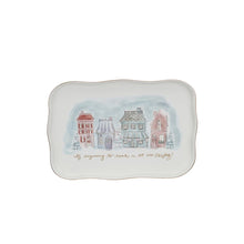 Stoneware Platter with Village Christmas Scene and Gold Electroplating