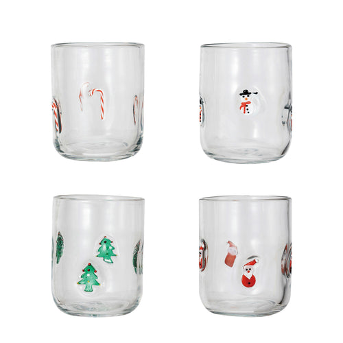16oz Drinking Glass With Embedded Holiday Icon Pattern