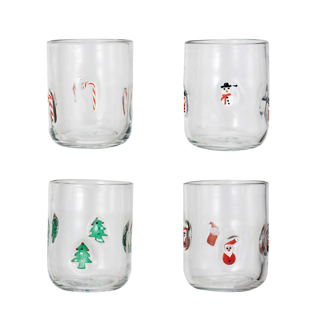 16oz Drinking Glass With Embedded Holiday Icon Pattern