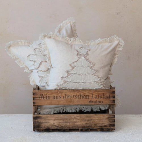 Cotton and Linen Pillow with Christmas Tree/Snowflake