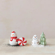 Stoneware Salt and Pepper Snowman and Tree Shakers