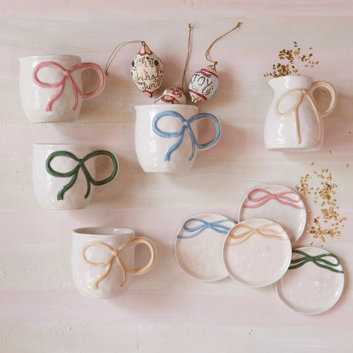 4 - 1/4” Round Stoneware Dish with Bow, 4 Colors