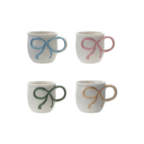 18 oz. Stoneware Mug with Bow Handle in 4 Colors