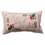 Lumbar Pillow with Hand-Embroidery “Merry and Bright