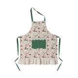 Cotton Slub Printed Apron with Holiday Pattern, Pocket & Ruffle