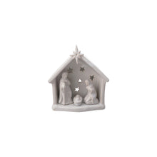 Stoneware Holy Family Tealight Holder with Star Cut-outs in White