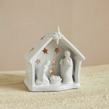 Stoneware Holy Family Tealight Holder with Star Cut-outs in White