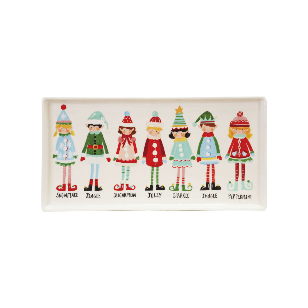 Stoneware Platter with Santa’s Elves
