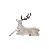 Resin Sitting Deer w/ Wreath, Whitewashed Wood Finish