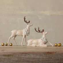 Resin Sitting Deer w/ Wreath, Whitewashed Wood Finish