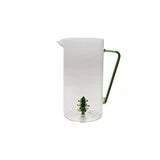 3 Quart Glass Pitcher with Green Handle & Hand-Blown Tree Inside