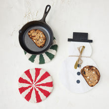 8” Round Cotton Tufted Candy Striped Trivet, Green or Red