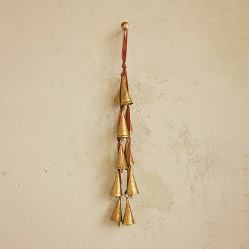 16” Velvet Ribbon Door Hanger with 10 Cone Shaped Bells, Rose and Gold
