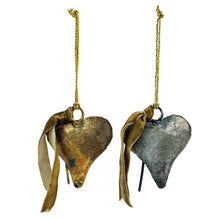 3-1/4"H Metal Heart Shaped Bell Ornament w/ Brown Velvet Ribbon