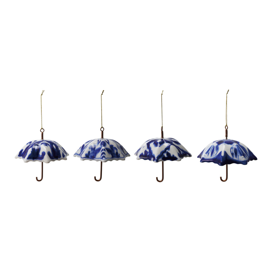 Hand-Painted Stoneware & Metal Umbrella Ornament with Pattern, 4 Styles