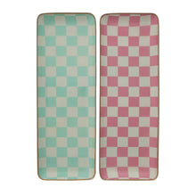 Enameled Metal Tray with Check Pattern & Gold Edges, 2 Colors