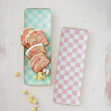 Enameled Metal Tray with Check Pattern & Gold Edges, 2 Colors