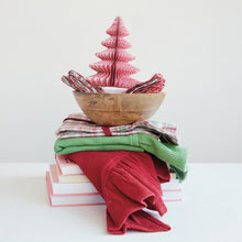 Woven Cotton Waffle Weave Tea Towel with Ruffle, Set of 3 Tied with Red Cotton Tape