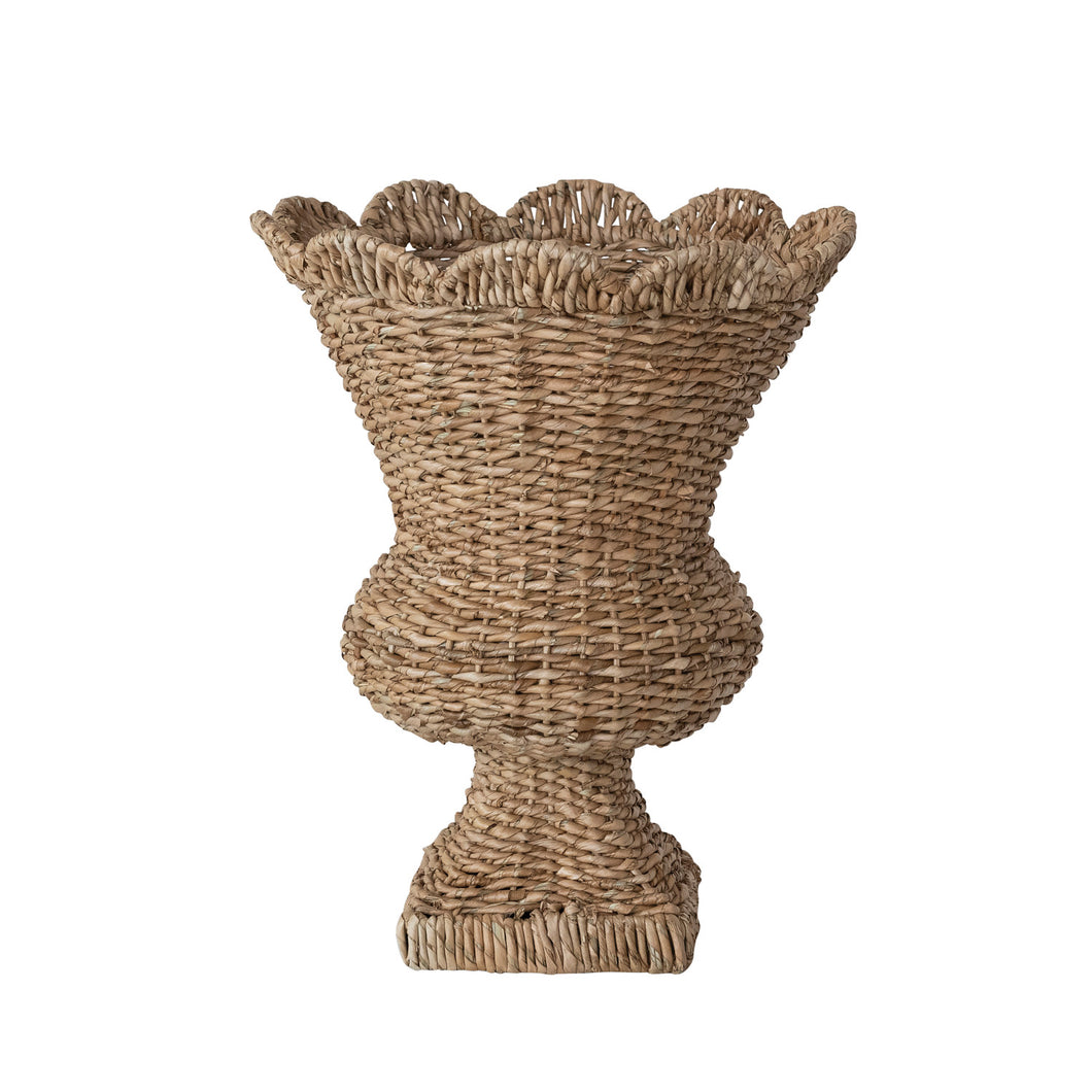 Hand-Woven Rattan Scalloped Urn in Natural