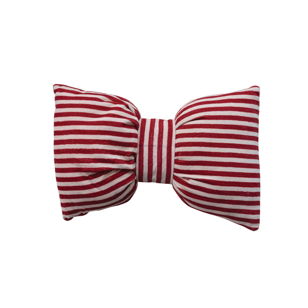 Cotton Velvet Bow Shaped Striped Lumbar Pillow