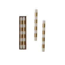 Unscented Taper Candles with Stripes in Box, Cream & Gold Color, Set of 2