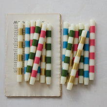 Unscented Taper Candles with Stripes in Box, Cream & Gold Color, Set of 2