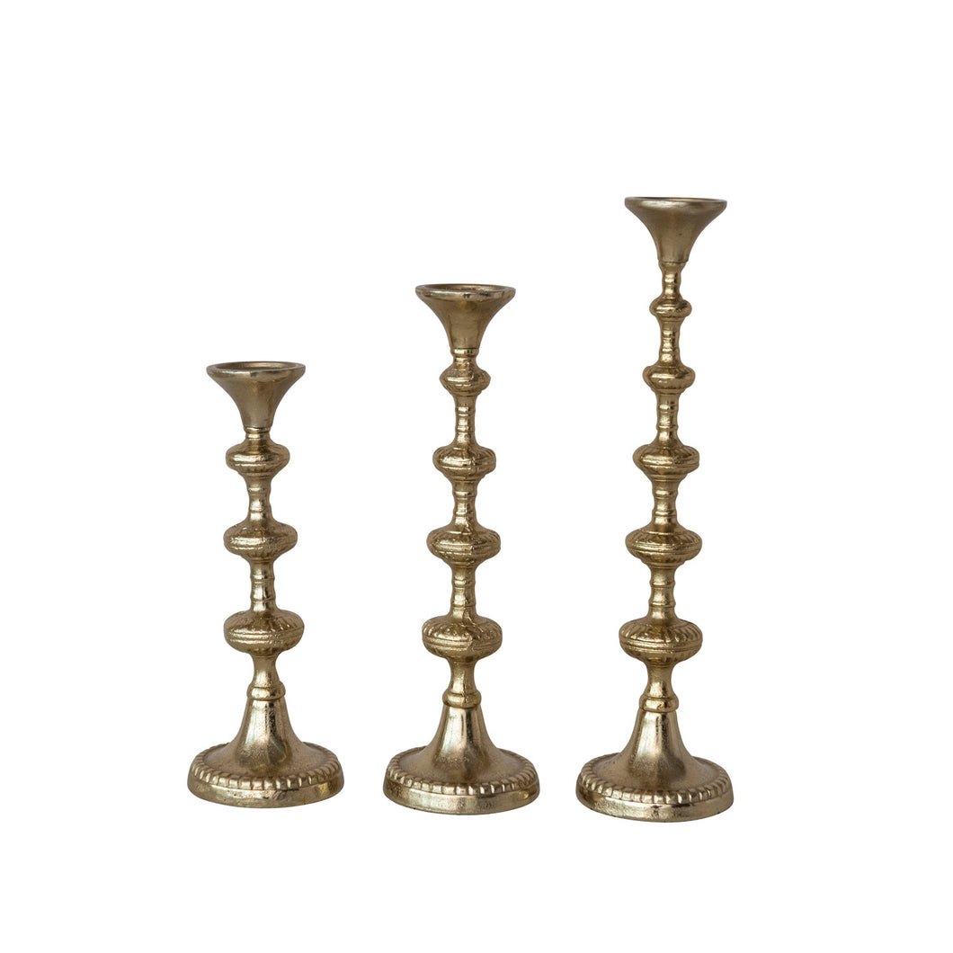 Cast Aluminum Taper Holders, Gold Finish, Set of 3