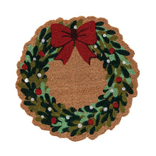 Round Natural Coir Wreath Shaped Door Mat with Bow