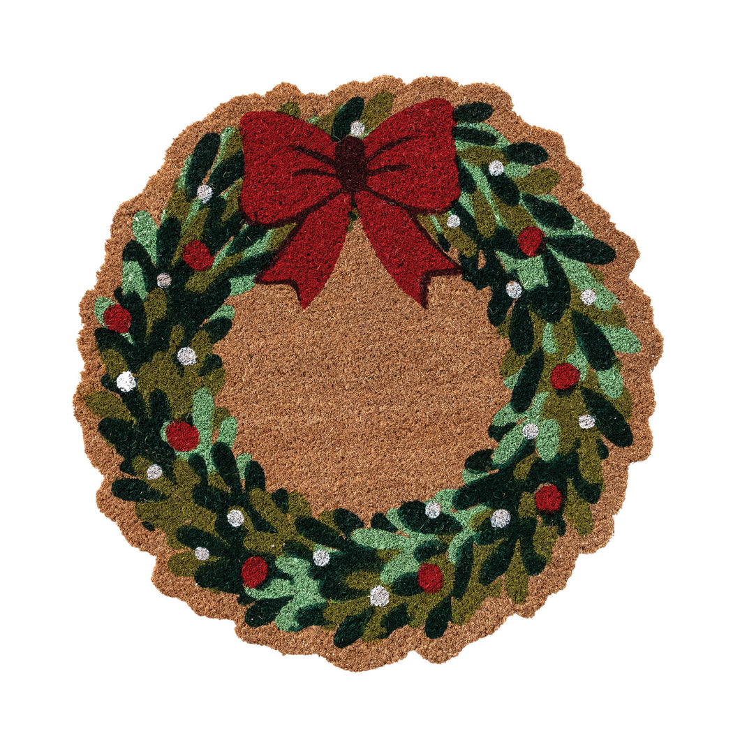 Round Natural Coir Wreath Shaped Door Mat with Bow