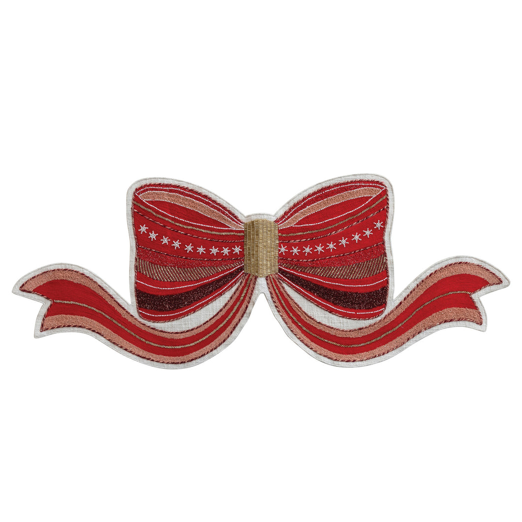 Cotton Bow Shaped Table Runner with Embroidery and Beads