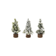 Tree with Faux Wood Slice Base & LED Light with Snow Finish in 3 Styles
