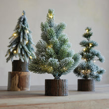 Tree with Faux Wood Slice Base & LED Light with Snow Finish in 3 Styles