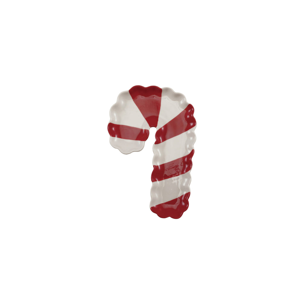 Stoneware Scalloped Candy Cane Shaped Dish