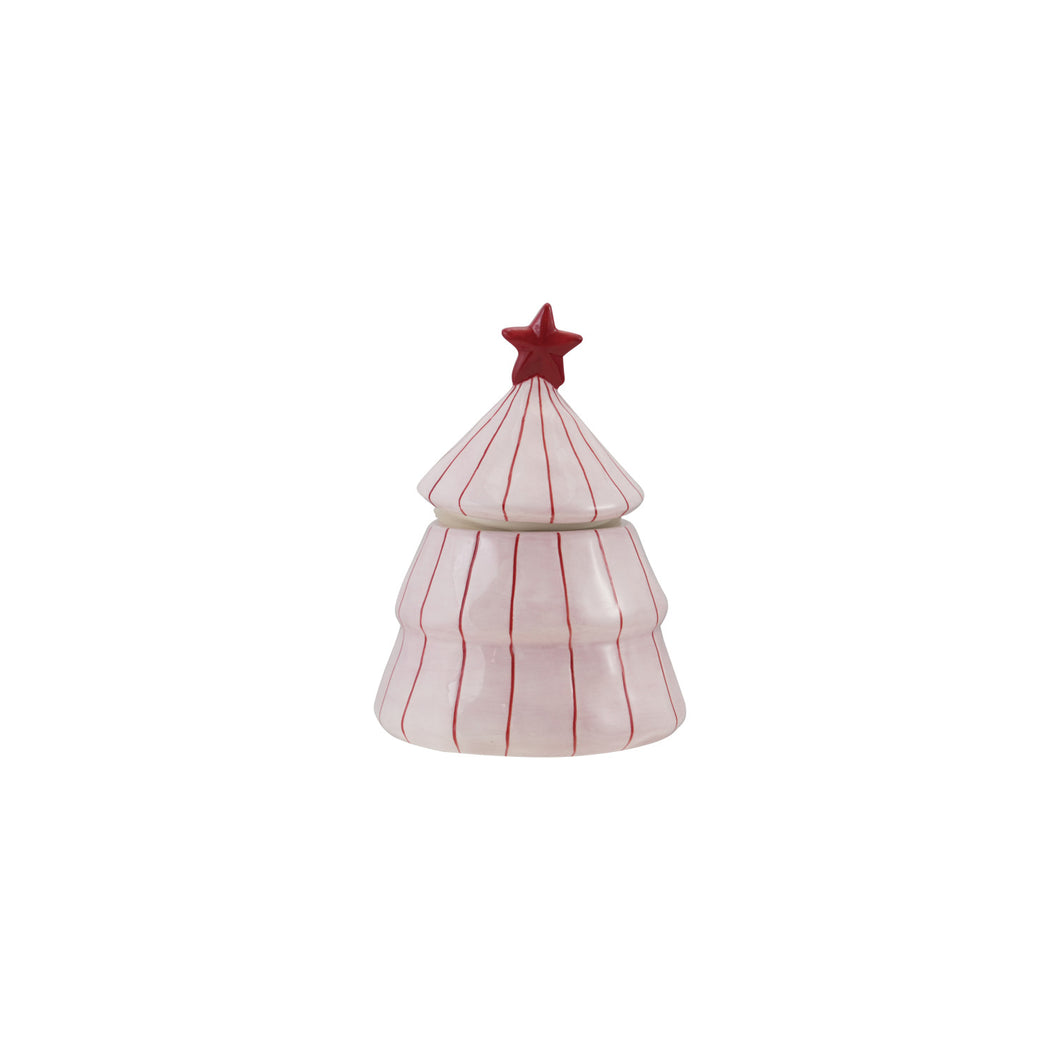 Hand-Painted Stoneware Striped Tree Shaped Canister with Star