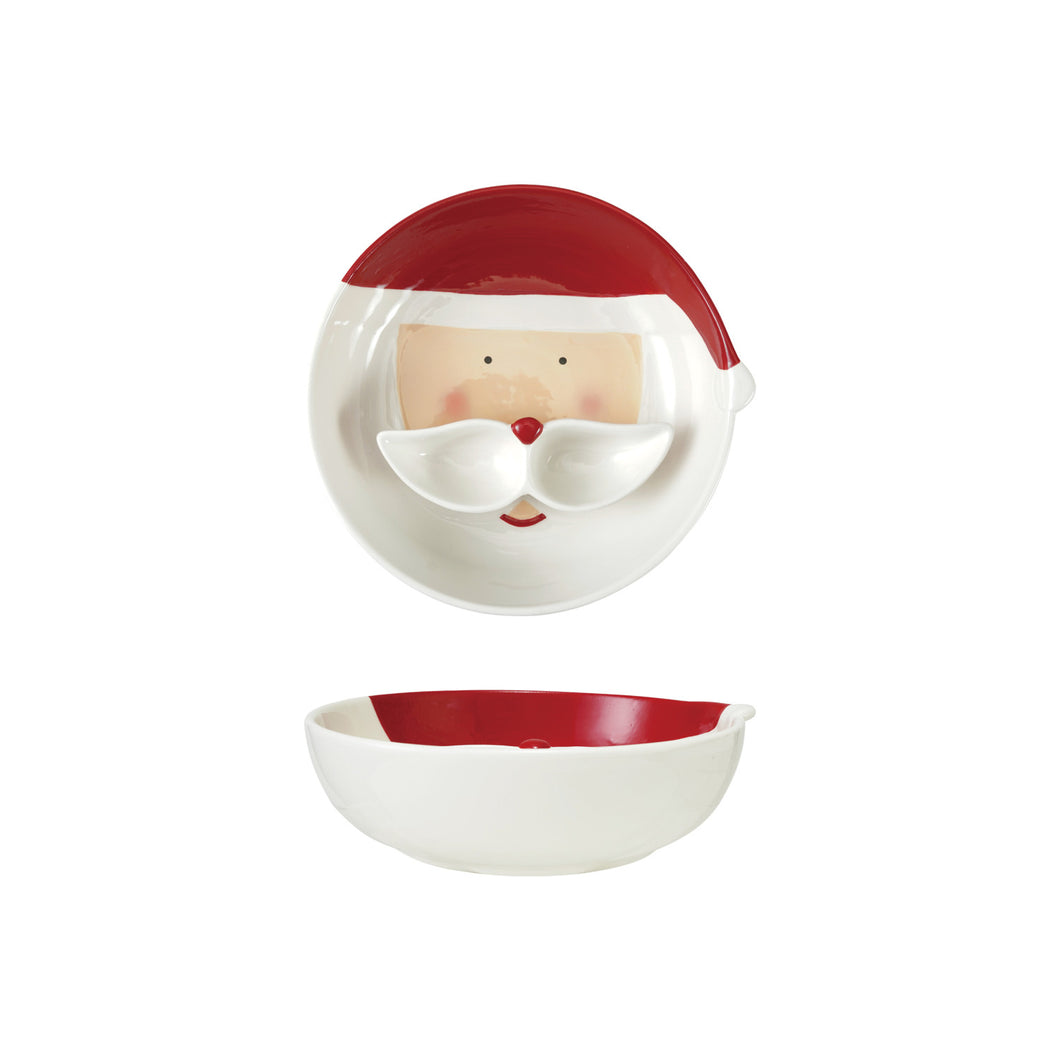 Hand-Painted Ceramic Santa Head Shaped Bowl & Mustache Dish with 2 Sections