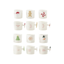 12 oz. Hand-Painted Stoneware Mug with Holiday Saying and Icon Shaped Handle