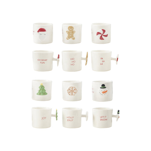 12 oz. Hand-Painted Stoneware Mug with Holiday Saying and Icon Shaped Handle