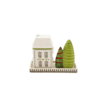 Ceramic House & Trees Shaped Salt & Pepper Shakers with Tray, Set of 3