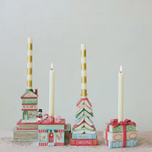 Resin Stacked Book Tree Shaped Taper holder with Star “Merry Christmas”