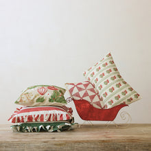 Cotton Lumbar Pillow with Mistletoe Pattern Stripes and Embroidery